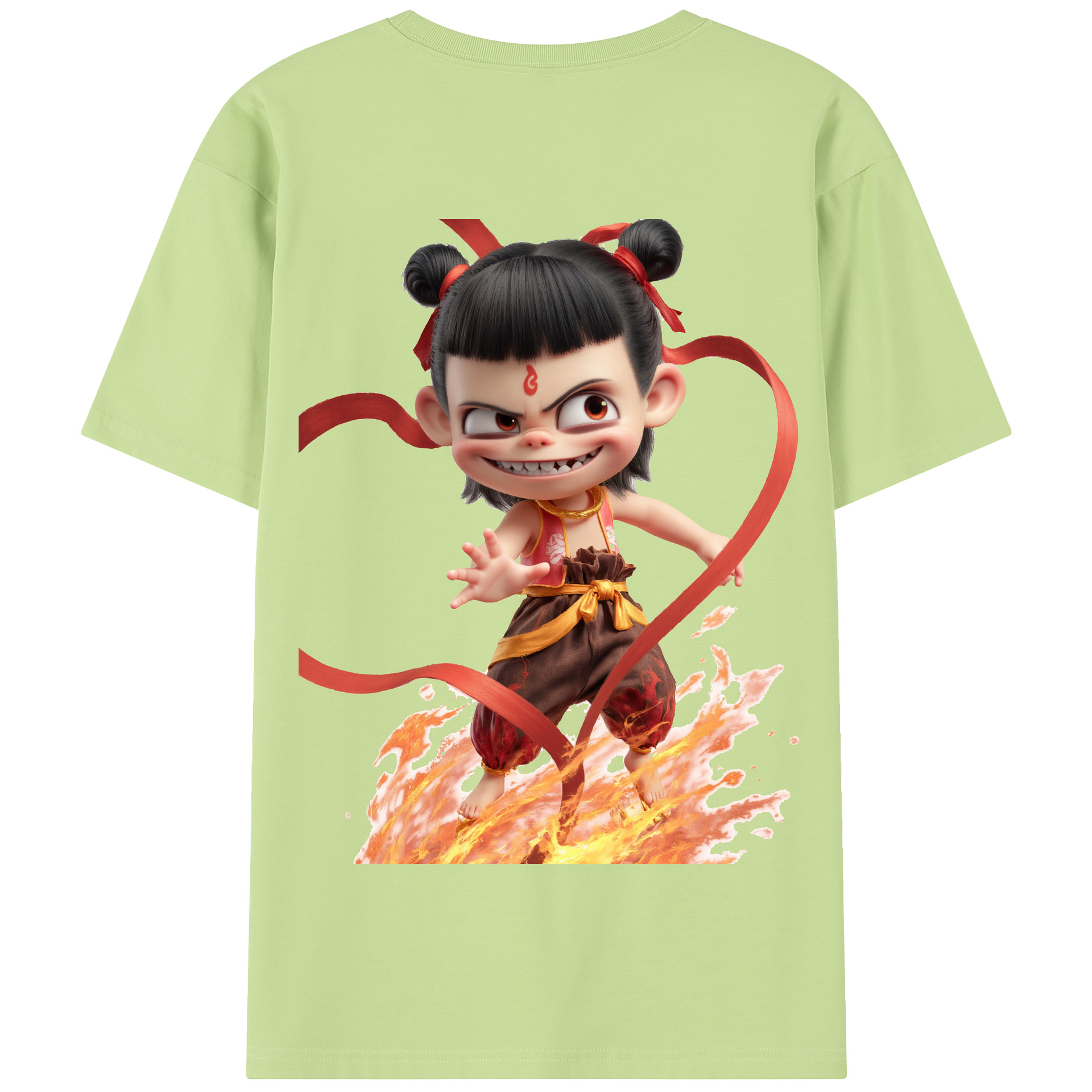 （画像用） Ne Zha 2 ナタ 魔童の大暴れ 綿100％半袖Tシャツ（背面プリント）